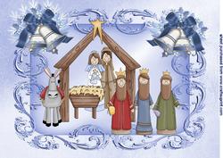 Nativity with Baby Jesus in Blue Ornate Frame A4