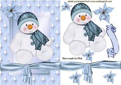 Cute Snowman in Blue Star Frame