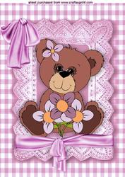 Little Teddy with Flowers in Pink Lace Frame A4