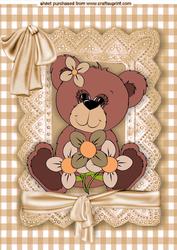 Little Teddy with Flowers in Brown Lace Frame A4