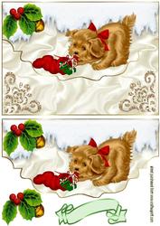 Little Brown Puppy with Snow on Scalloped Envelope