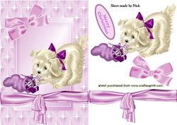 Cute in Pink Little Puppy with Pink Stocking in Star Frame