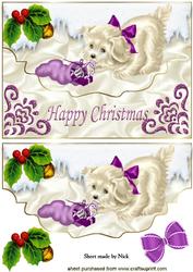 Little White Puppy with Stocking Playing in the Snow