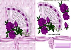 Pretty Pink Roses with Bow on Lace Fan