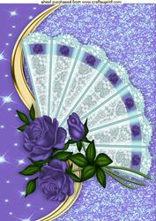 Pretty Purple Roses on Lace Fan A4