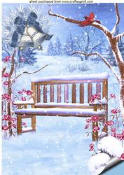 Lovely Snow Scene with Cardinal and Bench, A4