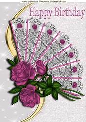 Pink Roses on a Lace Fan for a Birthday A4