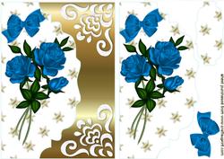 Blue Roses on Gold Scalloped Envelope