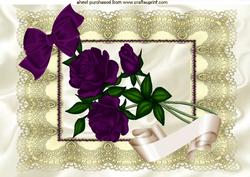 Dark Purple Roses on Cream Vintage Lace A4
