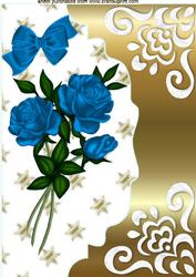 Blue Roses and Bow on Gold Scalloped Envelope A4