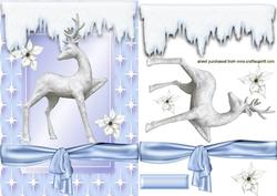 Silver Reindeer with White Poinsettias in Blue Star Frame