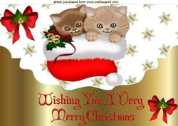 Cute Pair of Kitties in Santa Hat on Scalloped Envelope A4