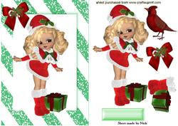 Little Santa Girl with Parcel and Little Bird