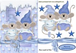 A Couple of Christmas Sleepy Mice in Blue Star Frame