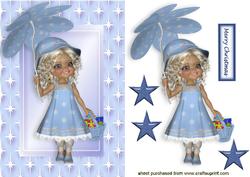 Little Girl with Presents in Blue Star Frame