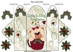 Christmas Bear in a Teacup with Holly, Trifold
