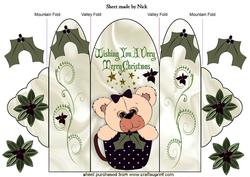 Christmas Teddy in Black Teacup with Holly Trifold