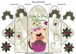 Christmas Bear in Pink Teacup with Holly Trifold