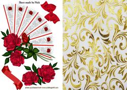 Beautiful Red Roses on Lace Fan with Bow