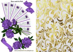Beautiful Purple Roses on Lace Fan with Bow