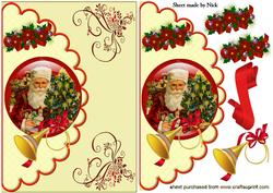 Vintage Christmas Santa in Glass Dome with a Bow Horn