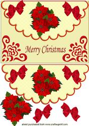 Red Poinsettias and Red Bows on Scalloped Envelope