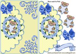 Little Teddy in Circle of Blue Roses
