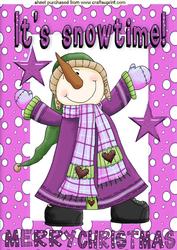 Snowman with Carrot Nose in Pink Snow Frame A4