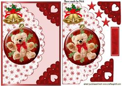 Cuddly Christmas Bear with Bell, on Scalloped Envelope