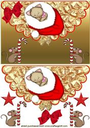 Little Kitty in Santa Hat with Mice.scalloped Envelope