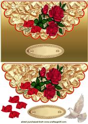 Beautiful Red Roses, with Dove on Scalloped Envelope