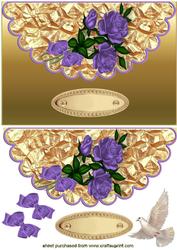 Beautiful Purple Roses, with Dove, on Scalloped Envelope