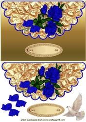Beautiful Blue Roses with Dove on a Scalloped Envelope