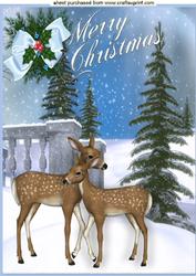 Pretty Christmas Scene of Reindeers A4