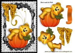 Cute Bear Sleeping on a Pumpkin in Lace Frame
