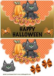Cute Cat with Pumpkins and Spiders