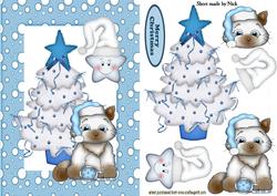 Cute Kitty with Christmas Tree and Cheeky Star in Snow Frame