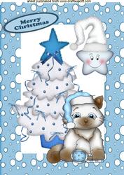 Cute Little Kitten with Christmas Tree and Cheeky Star A4