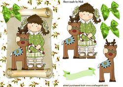 Little Girl with Reindeer on a Scroll