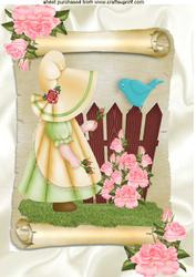 Little Bonnet Girl with Blue Bird and Roses A4