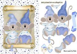 Cute Pair of Mice with Santa Hats on , on a Scroll