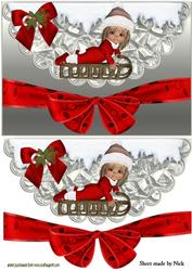Little Girl in Red Santa Suit on Sledge