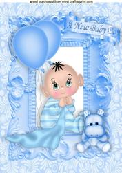 Sweet Baby Boy with Big Blue Eyes in Ornate Frame A4