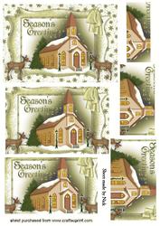 Pretty Church with Reindeers in Gold Pyramids