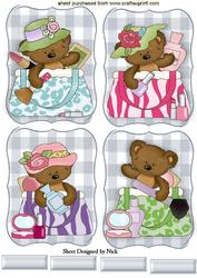 Cute Makeup Bag Teddies with Hats on , Toppers