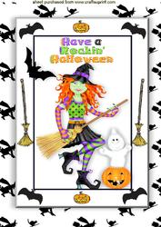 Rockin Witch with Ghost & Pumpkin A4