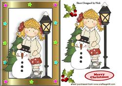 Little Girl in Star Frame with Snowman