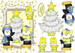 Cute Penguin's with Christmas Tree & Cheeky Star
