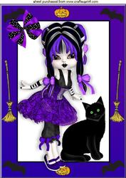 Pretty Gothic Girl with Black Cat in a Frame A4
