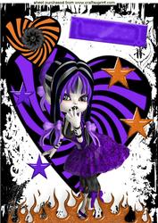 Pretty Gothic Girl with Psychedelic Purple/orange Background